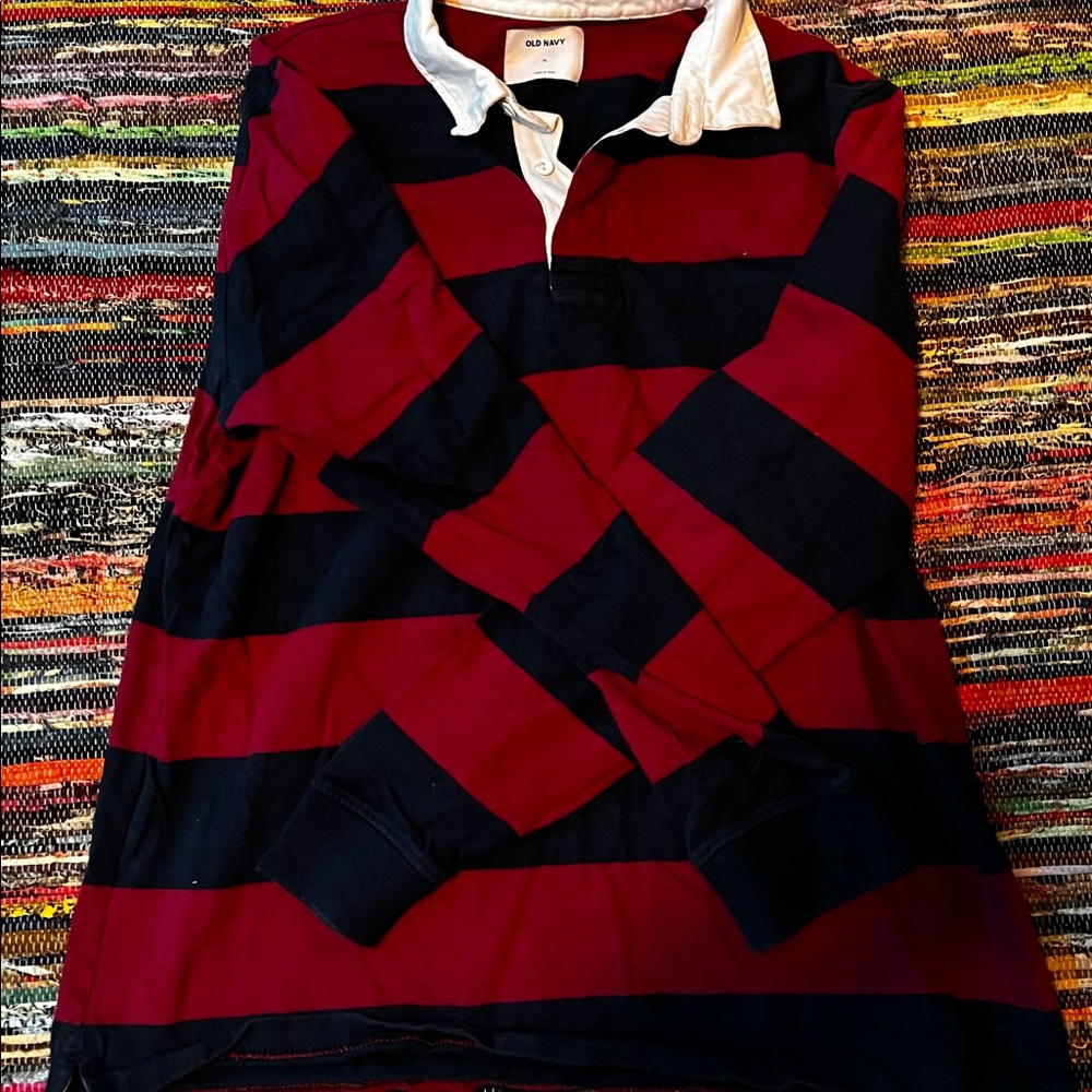Black and red striped button down sweater size:XL